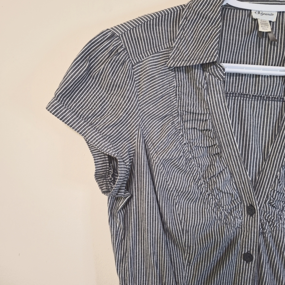 Vintage Y2K Dynamite Pinstripe Shirtdress with Bow Tie Waist Medium - Picture 5 of 10